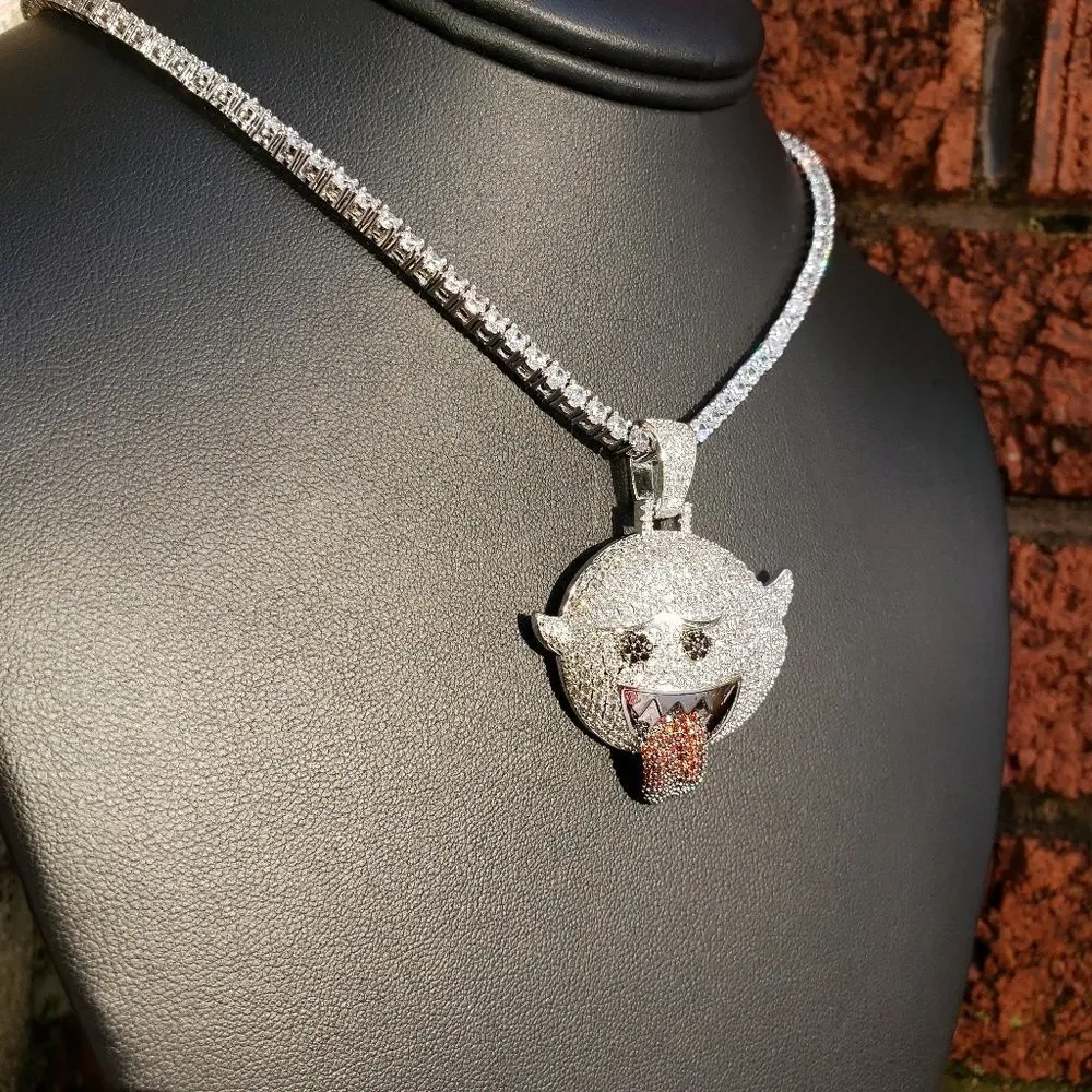 Silver Iced Out Simulated Diamond Ghost Necklace